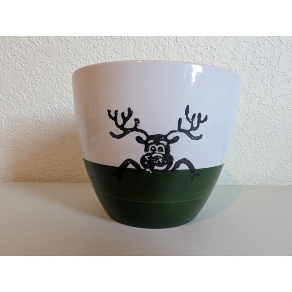 Scheurich Ceramic GREEN Christmas Spongeware Reindeer Planter Gift Holder German - Picture 4 of 8